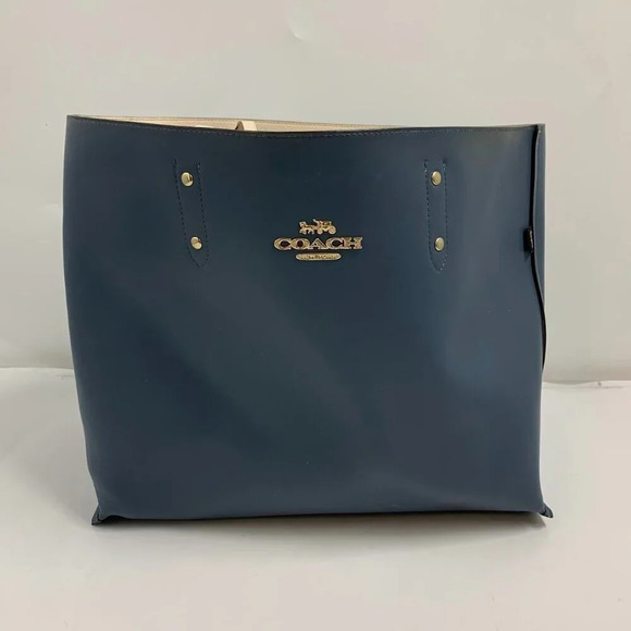 Coach Women's Mollie Pebble Leather Reversible Ivory/Navy Tote Bag - Picture 1 of 16